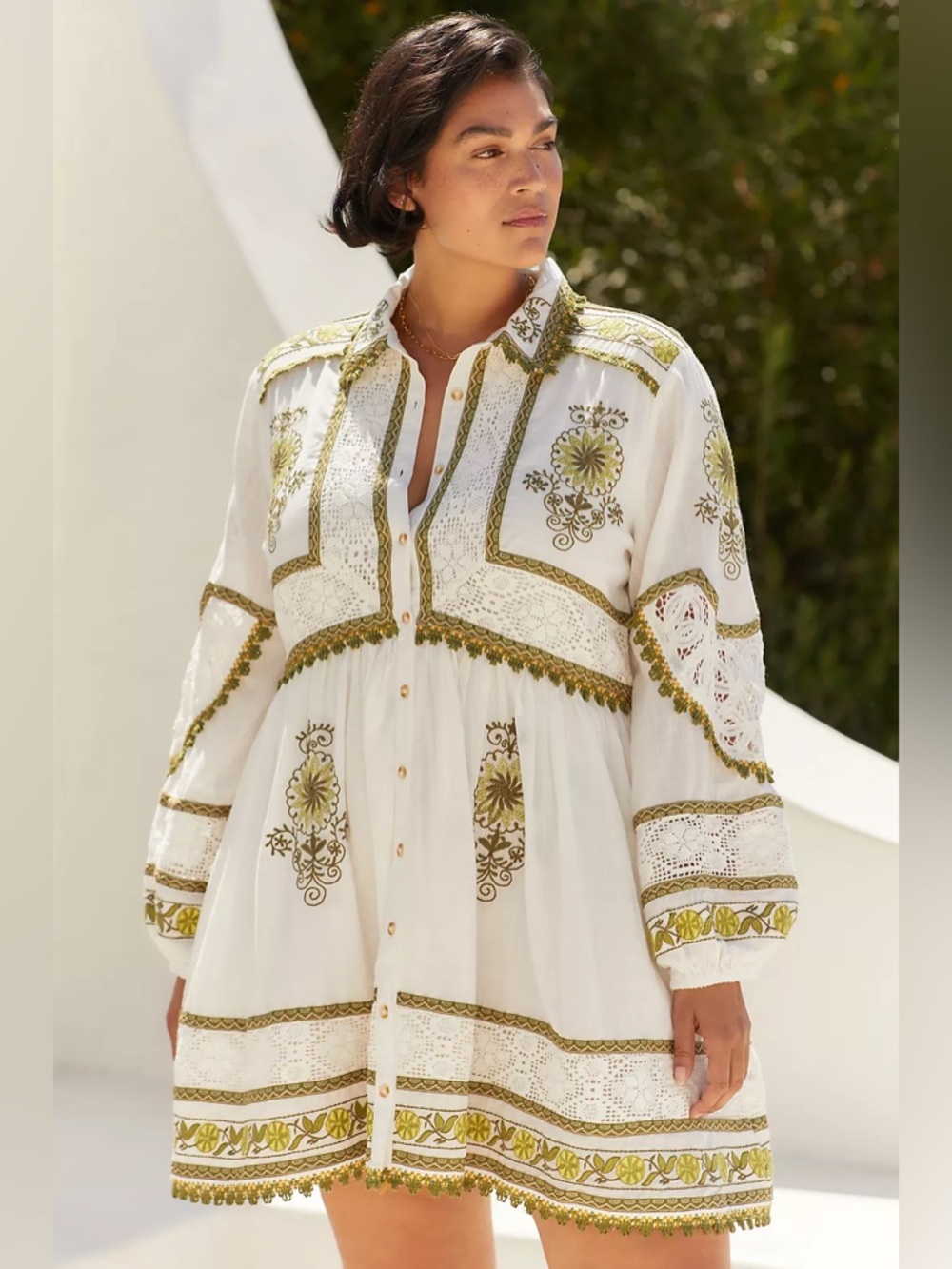 Anthropologie Maeve Long-Sleeve Embroidered Boho Mini Dress - Picture 6 of 11